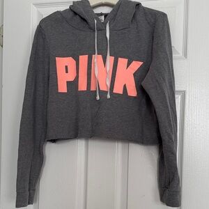 PINK Victoria's Secret Gray Cropped Hooded Sweatshirt